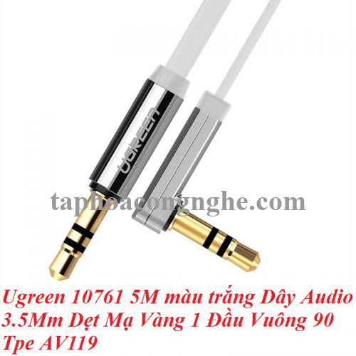 Ugreen 10761 5M màu trắng Dây Audio 3.5Mm Dẹt Mạ Vàng 1 Đầu Vuông 90 Tpe AV119 30010761
